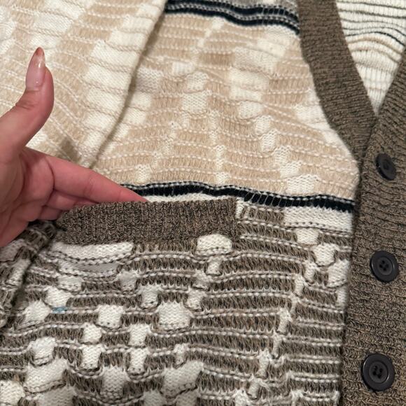 Vintage Bachrach Wool Cardigan Men Large Brown Beige Cozy Retro Grandpa Sweater - Picture 4 of 8